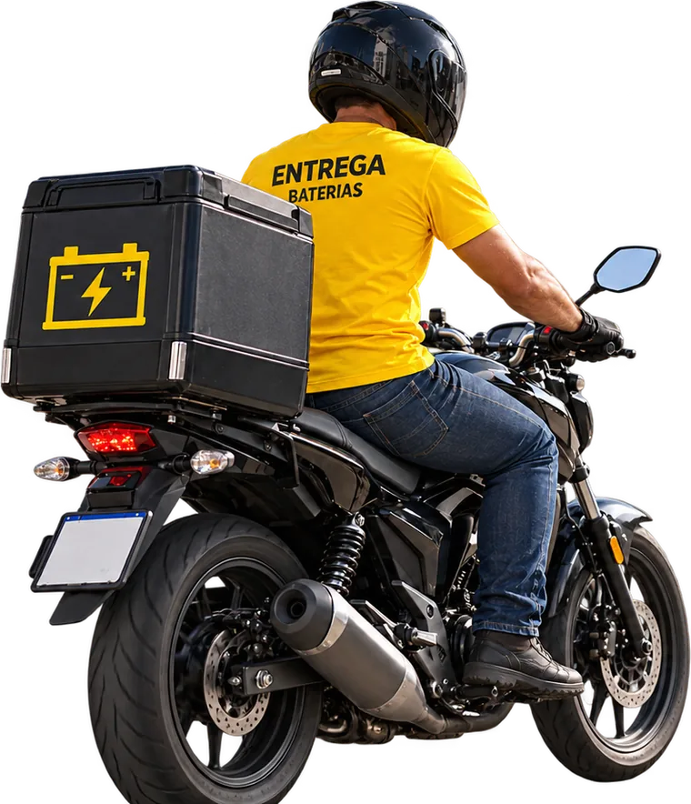Motoboy da Entrega Baterias levando bateria nova